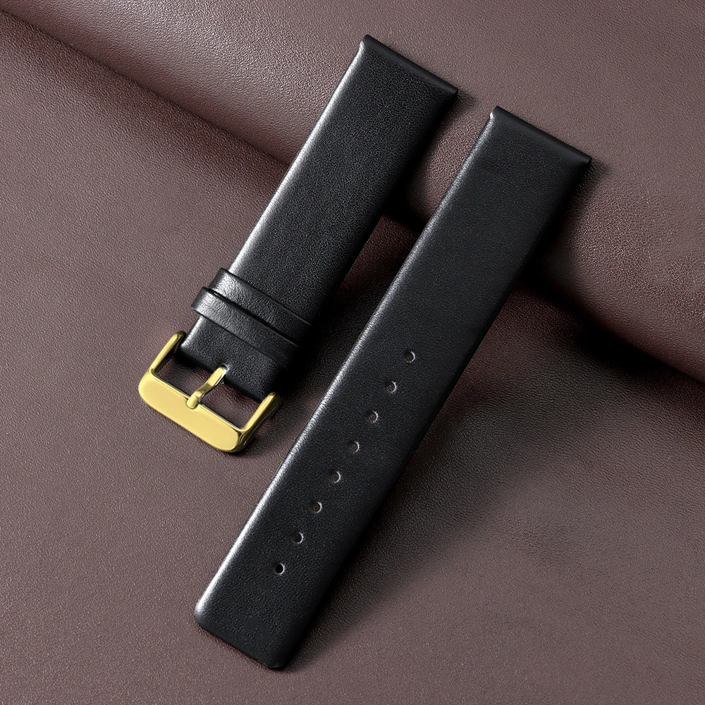 Elegant Genuine Leather Watch Strap with Silver Pin Buckle