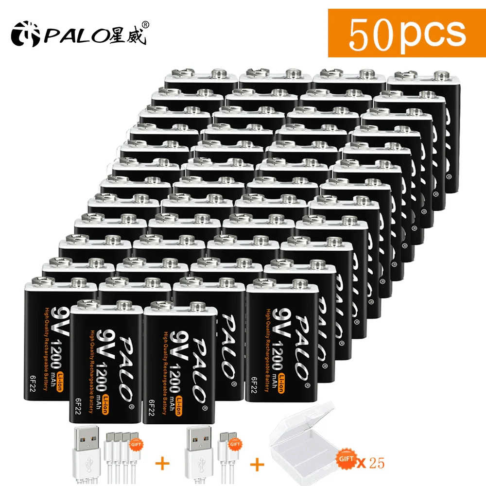 

50pcs Usb Charging 1200mAh 9Volt Li-ion Rechargeable Battery 6F22 9V LiIon Lithium Battery for RC Helicopter Model Microphone