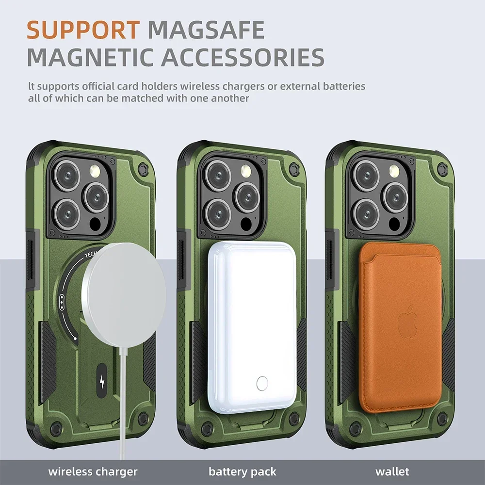 Magnetic Stand Invisible Phone Case with Wireless Charging and Anti-Fall Protection