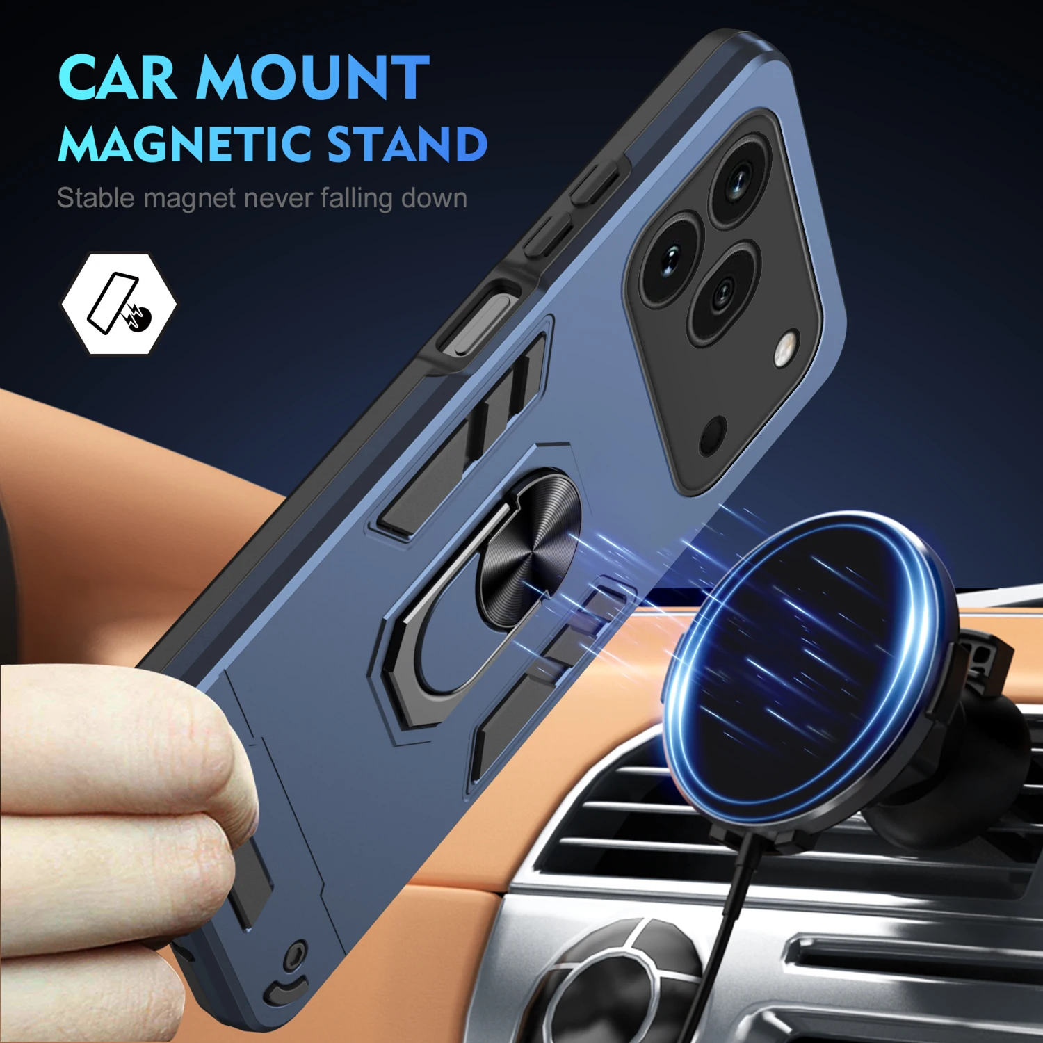 Armor Shockproof Phone Case with Ring Holder Stand and Protective Cover