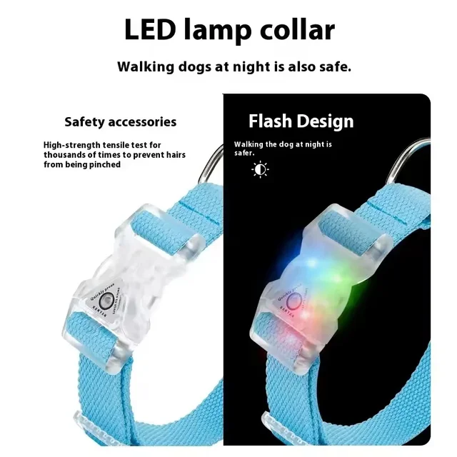 Led Adjustable Reflective Cotton Dog Collar Elastic Pet Neckband for Small Medium Large Dogs Night Safety Walking 5