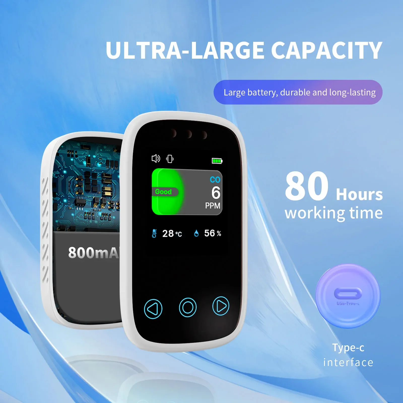Portable Touch Screen Control CO Detector High-precision Electrochemical Sensors Auto Light Sensitivity Carbon Monoxide Monitor Carbon Monoxide Alarm Carbon Monoxide Detector
