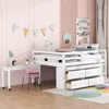 Full size Low Loft Bed with Storage, Full Size Loft Bed with Portable Desk & 4 Drawers, Wood Full Loft Bed Frame with Shelves 1