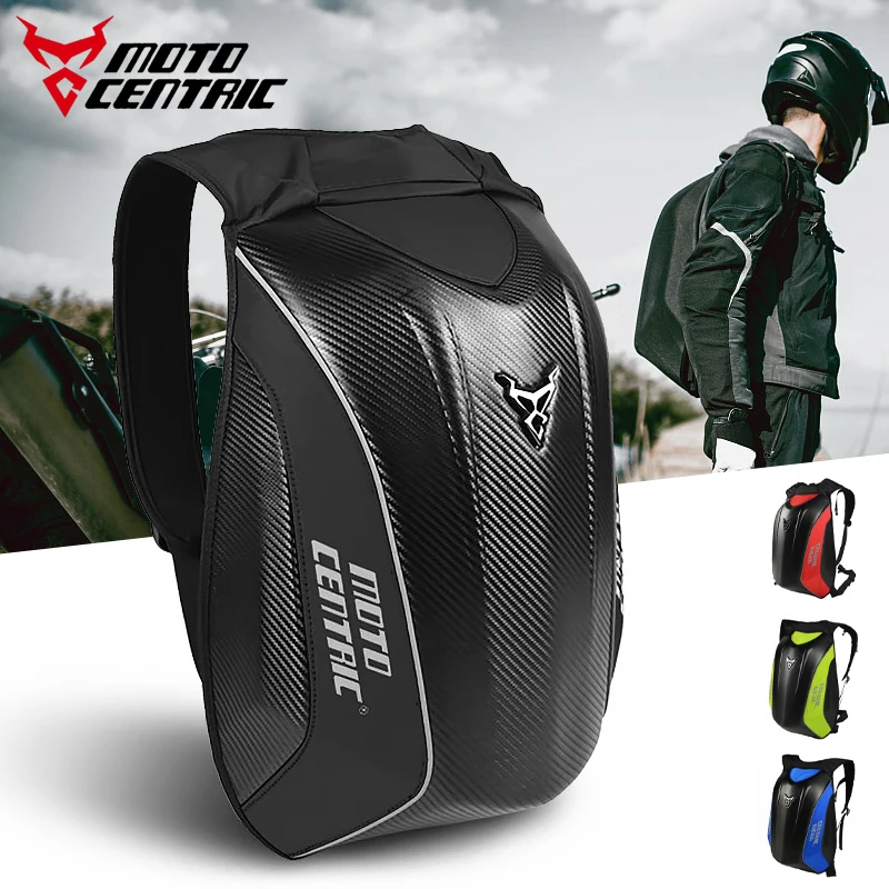 Motocentric 11-MC-0077 Motorcycle Backpack Helmet Bag Waterproof Carbon Fiber Moto Backpack Hard Shell Reflective Motorbike Suitcase Black