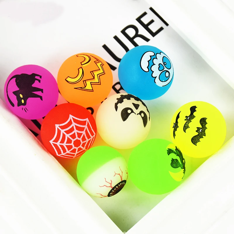 10-100pc Halloween Theme Designs Luminous Glow In The Dark Bouncing Ball Pumpkin Witch Eyeball Spider Web Bat Skull Party Supply