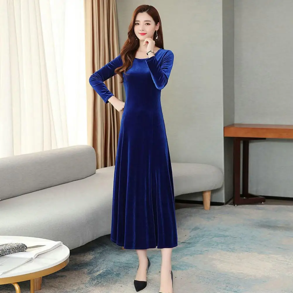 

Soft Midi Dress Stylish Women's A-line Winter Dress Big Swing Soft Warmth Elegant Prom Evening Attire Slimming Dress for Women