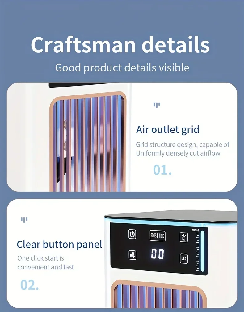 Description Picture 6 of itemMini Desktop Humidifying Air Conditioner Fan Usb Rechargeable Portable Desktop Mist Spray Cooling Fan for Home, Dorm, or Office