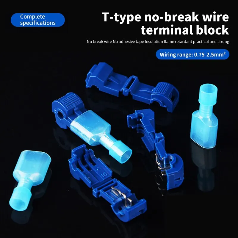 Wiring Clip wire connectors terminal connector electrical connectors plug terminal block soldering terminal 25set T2 Blue Quick Wiring Clip T Type Stripping Free Quick Wiring Terminal Main Line Branch Clip Set
