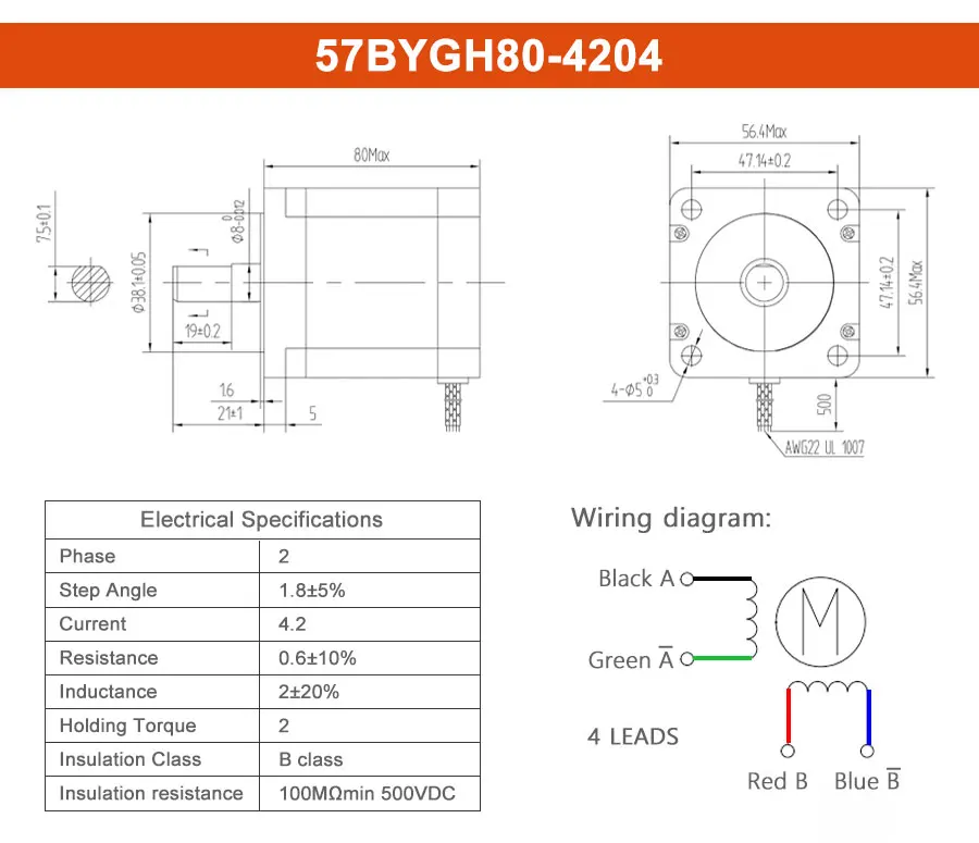 1 Satz TB6600 / DM542 / DM556 Hybrid-Schritttreiber mit 76 Schrittmotor 57 x 76 mm 4-adrig 3 A 1,8 Nm 76 mm NEMA23 Schrittmotoren für CNC – Detail 6