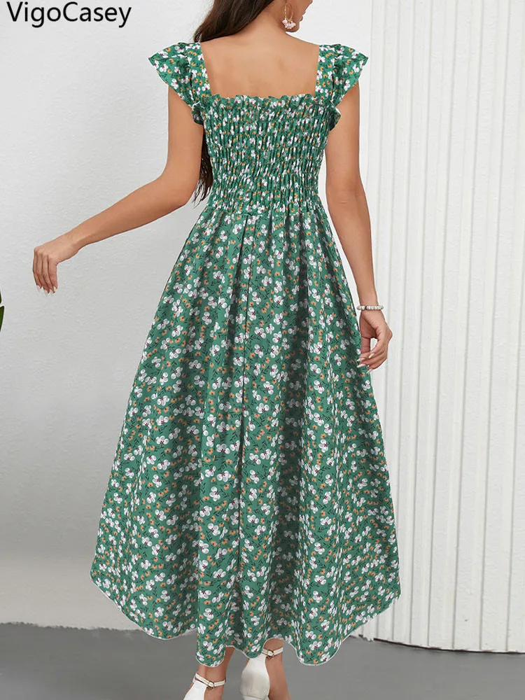 فستان فيجو كيسي 2025 نسائي متوسط الطول بطبعة زهور،...