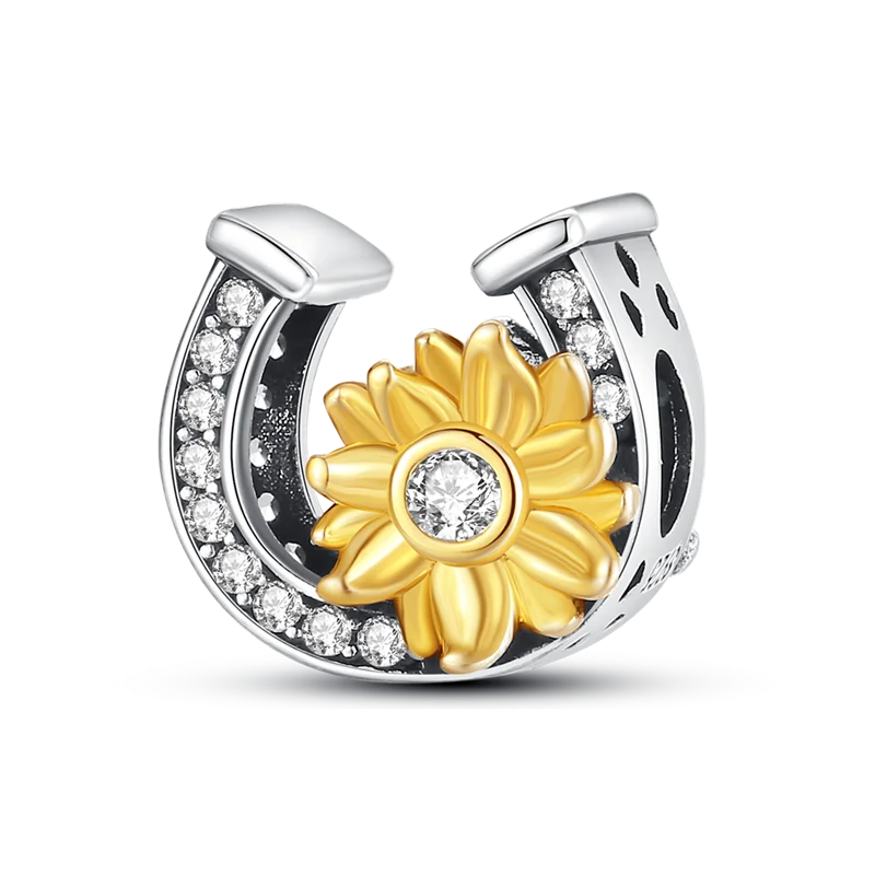 925 Sterling Silver Golden Sunflowers Heart beads pendant Charms Beads Fit 4MM hole diameter Bracelets Luxury Party DIY Jewelry 2