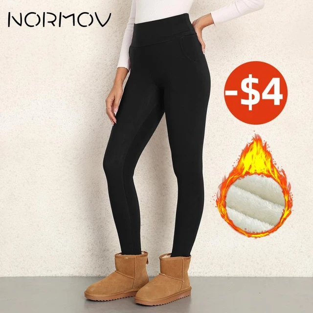 NORMOV Women Winter Leggings High Waist Thick Wool Pants Warm