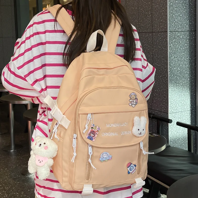 Trendy Cute Female College Backpack Lady Badge Pin Student Backpack Girl  Travel Kawaii School Bag Fashion Women Laptop Book Bags