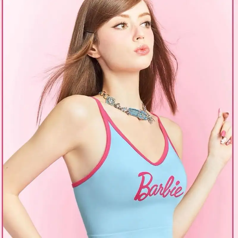 Barbie New Women's Short Vest Suspender Letter Printed Cotton Outer Wear Fashion Casual Summer Home Clothing Holiday Gift