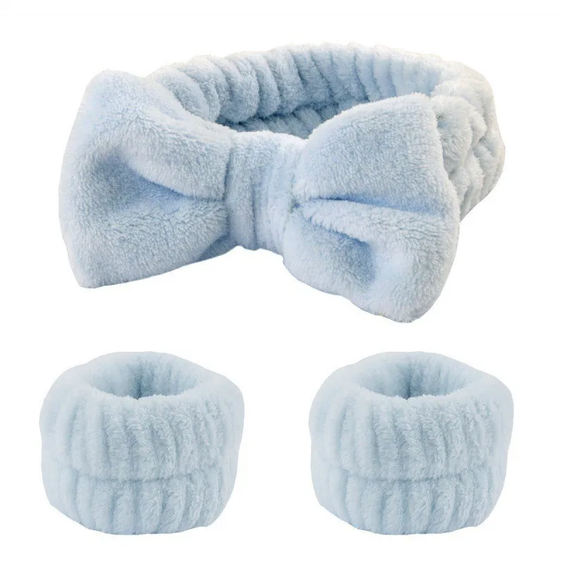 Women's Soft Bow Headband and Wrist Towels Set