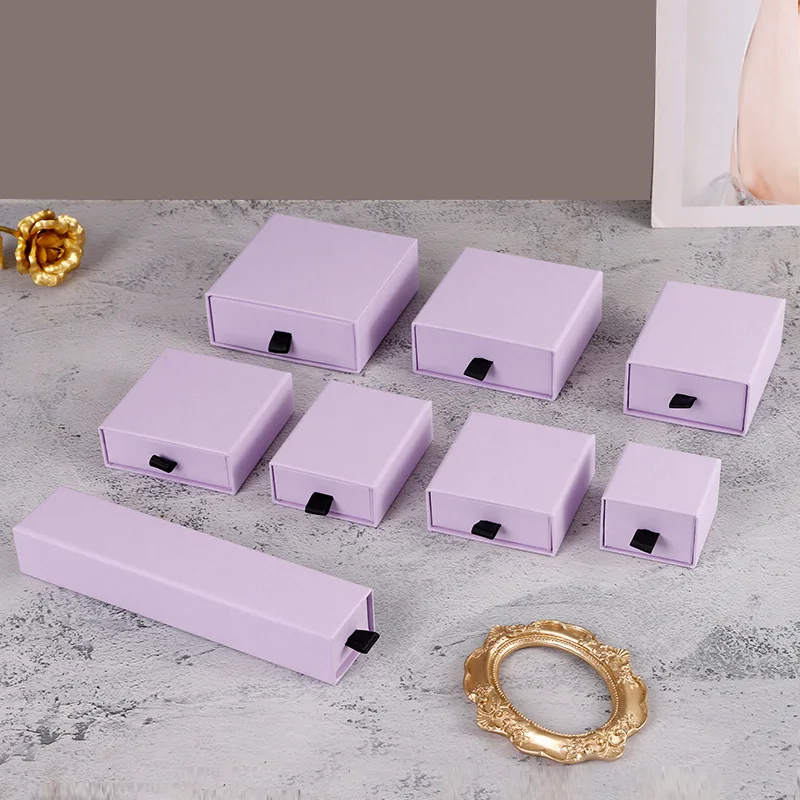 12pcs Solid Color Drawer Jewelry Paper Box Custom Logo Pendant Supplies Bracelet Storage Gift Case Packaging With Inside Sponge