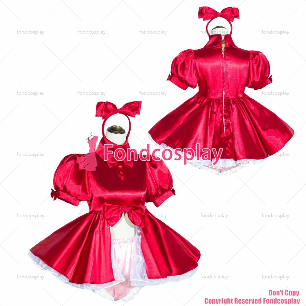 

Сексуальная одежда для взрослых с крестом fondcosplay, блестящее короткое французское красное атласное платье с замком, униформа для открытого секса, Сделано на заказ [G4034]