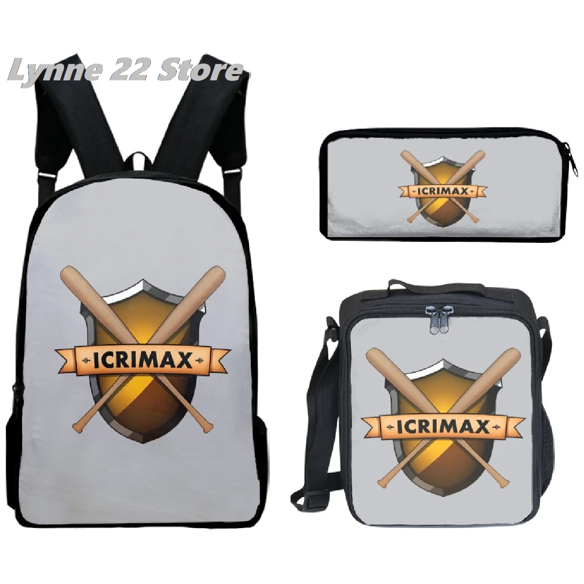 Hot Sale icrimax Backpack 3pcs/Set Boys Girls School bag lunch bag pencil case icrimax Bag Travel Laptop 2