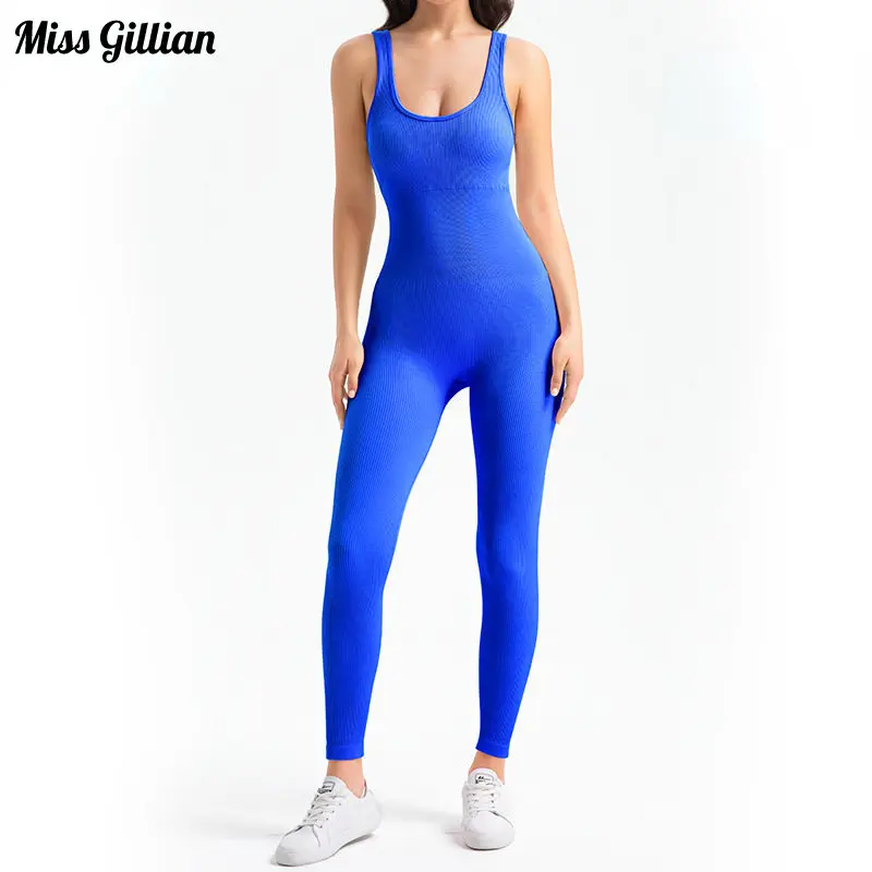 

Fitness Overalls for Women Summer Sleeveless Bodysuit Ribbed Jumpsuit Push Up Workout Seamless Leggings Set Sport Fitness Romper