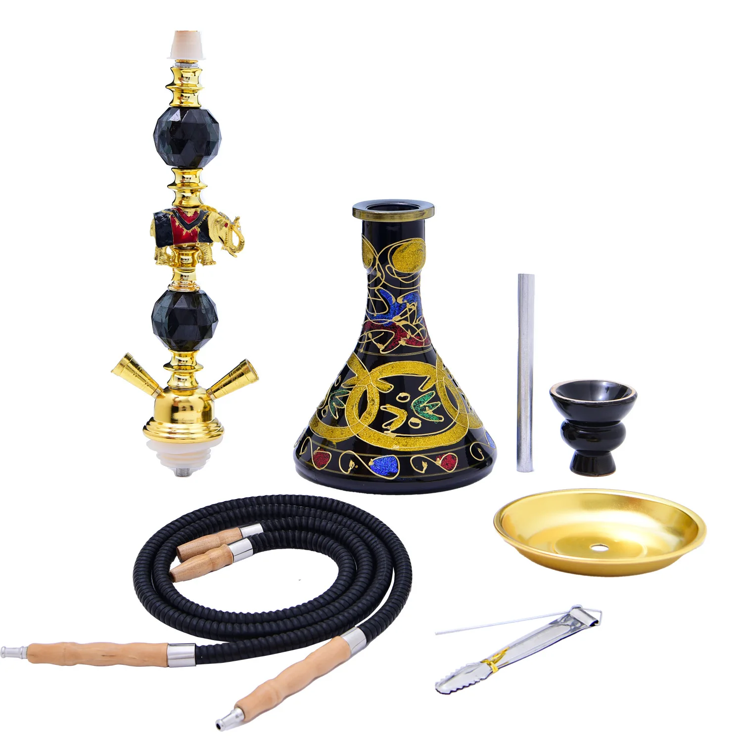 Painting Glass Hookah Pipa Narguile Completo Shisha Pipe Chicha Cachimba 2 Hoses Sisha Metal Elephant Craft Decoration Club
