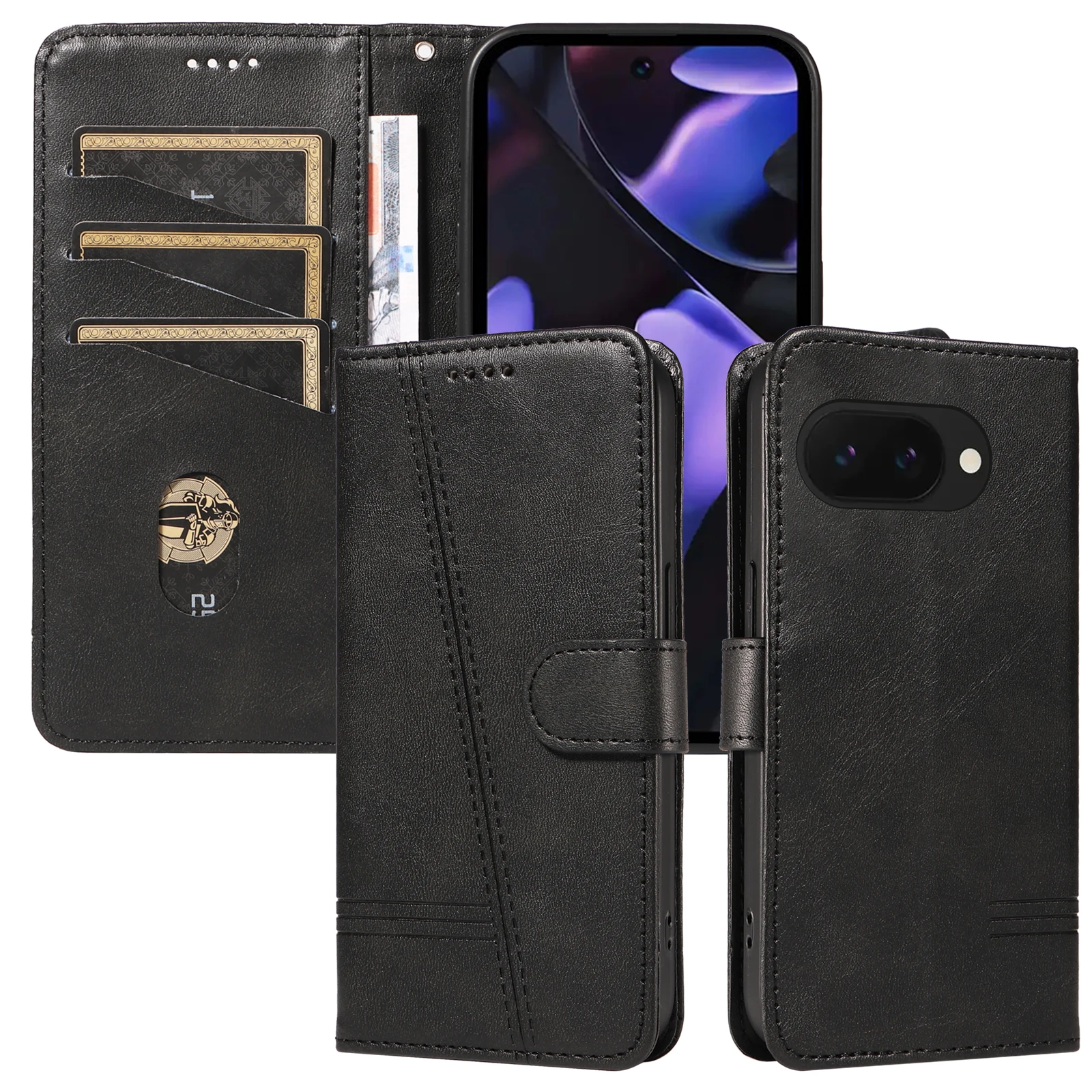 Leather Flip Wallet Phone Case with Card Slots and Stand Cover