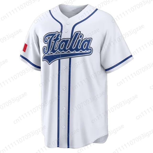 Maillot de baseball respirant blanc et bleu pour fans de baseball, collection Printemps-Été 2026, style classique, uniforme de sport actif, inspiré de l'Italie 1