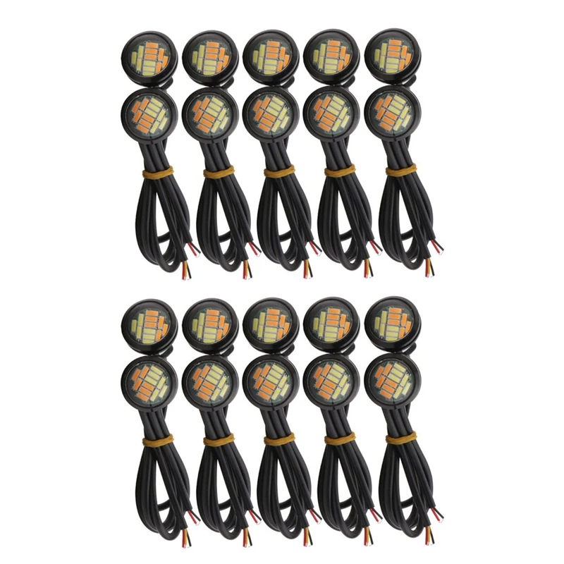 듀얼 컬러 스위치백 4014 SMD 12 LED Drl 이글 아이 주간등, 자동차 모터 방향 지시등, 20 개, 12V, 23mm