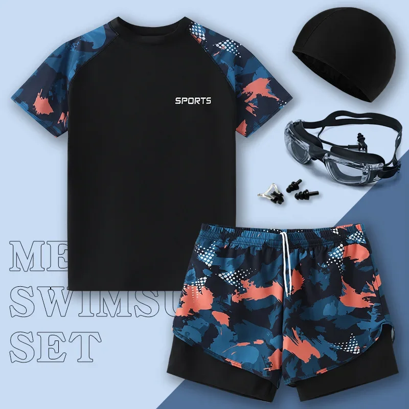 New Men's Swimsuit Anti-Embarrassment Top For Sunbathing And Swimming Full Set Chinese Made For Male Teens