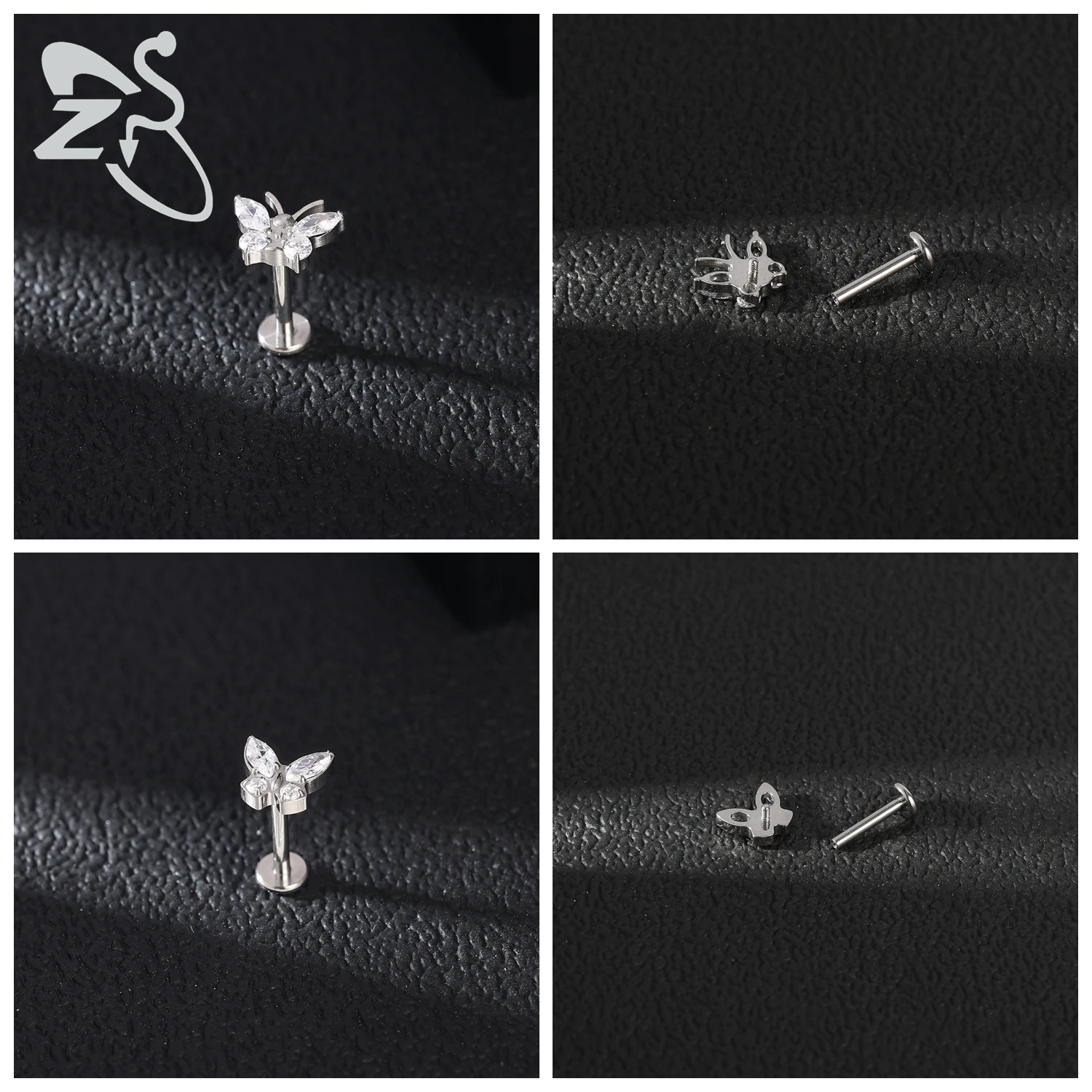 ZS G23-Piercing Labret en Titane et Acier, Bat, Papillon, Lèvres, exacjon, Clip, Oreille, Cartilage, Tragus, Helix, Bijoux, 16G, 1 Pc