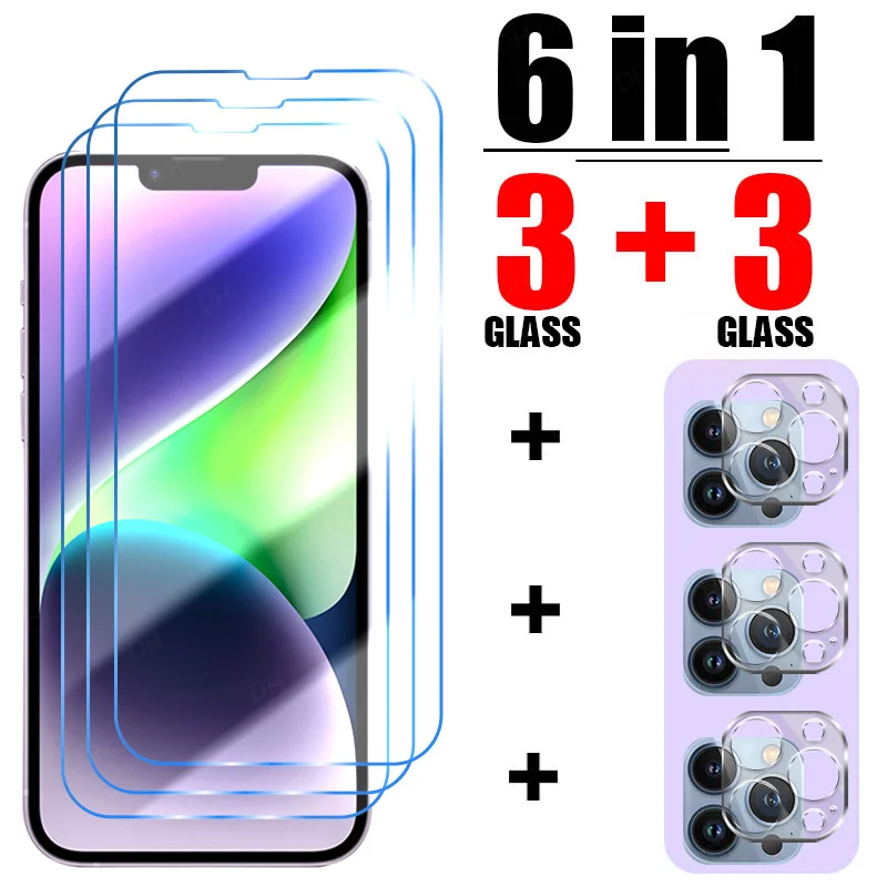 6in1 Tempered Glass For Iphone 11 12 13 Pro Xr X Xs Max Camera Screen