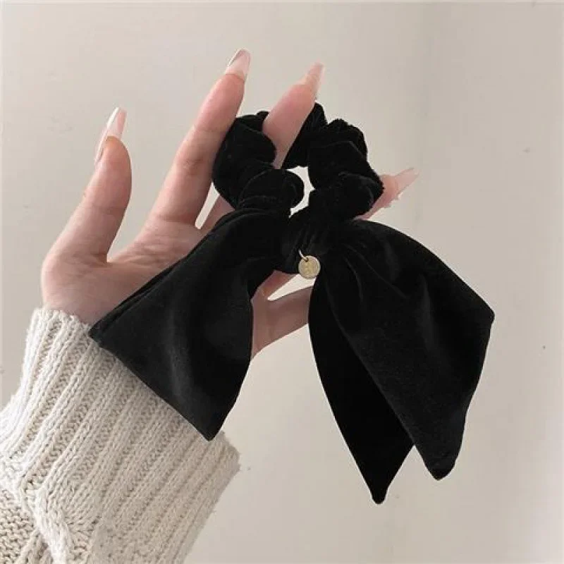 New Vintage Velvet Bow Scrunchie Rabbit Knot Hair Rope Ribbon Elastic Ponytail Holder Hair Tie Solid Accessories Winter