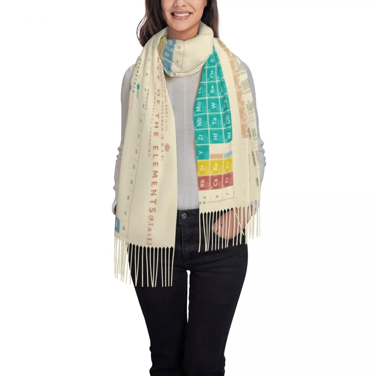 Elements Periodic Table Tassel Scarf Women Soft Science Chemistry Chemical Shawl Wrap Female Winter Scarves