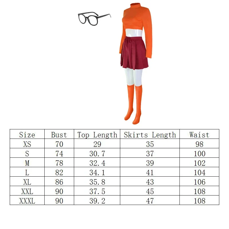 Velma Cosplay Costume Uniform Crop Top Skirt Outfits Halloween Velma  Dinkley Costume for Women Girls - AliExpress