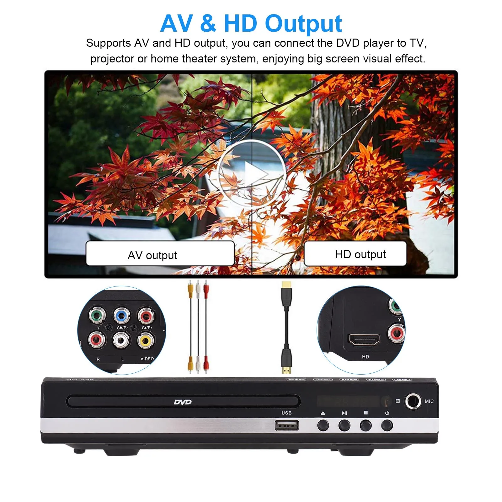 【Clearance】 Media Player Home DVD Player DVD CD Disc Player Digital Multimedia Player U Disk Playback HD AV Output with Remote Control.