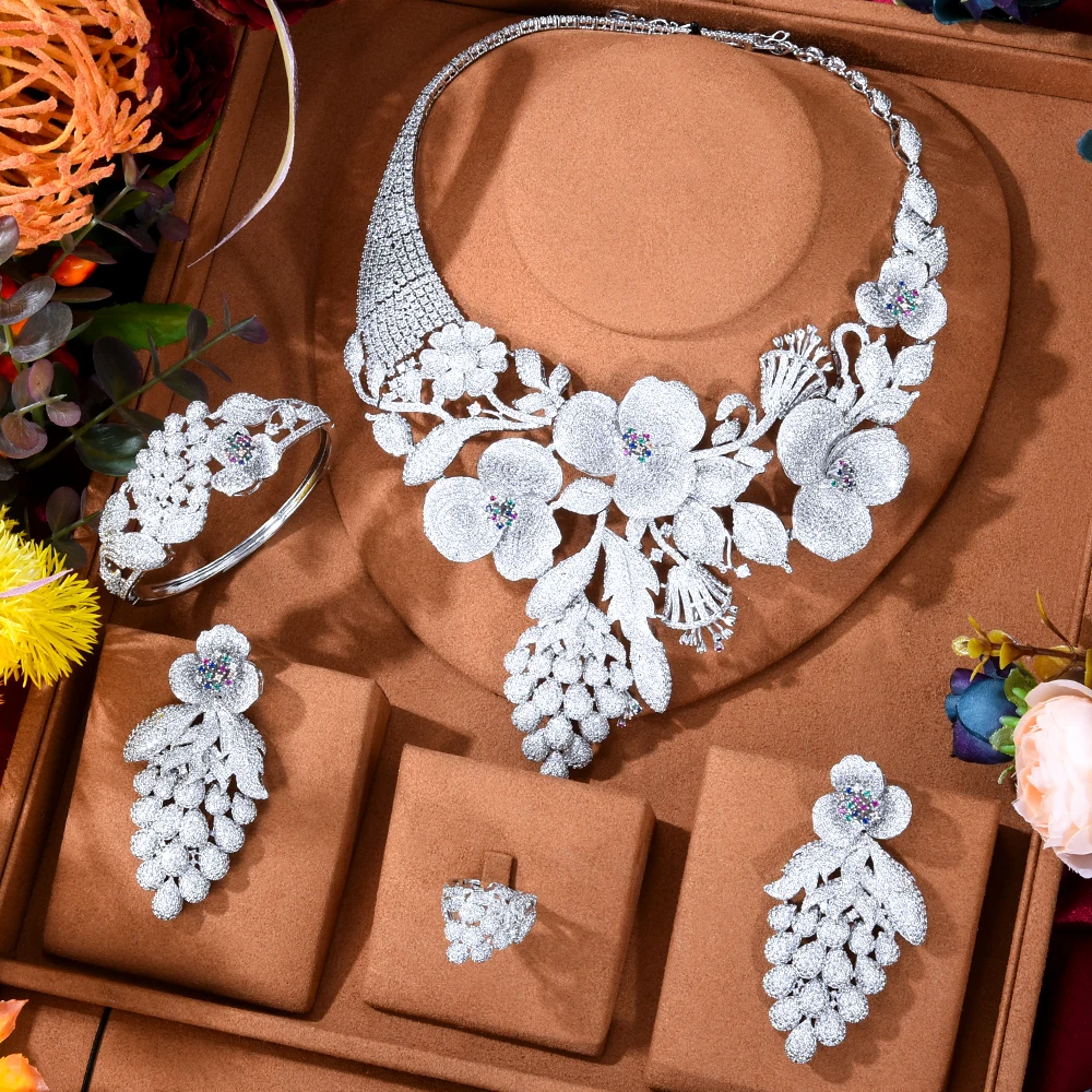 GODKI New Original Big Luxury Flower Boom Women Engagement Bridal Wedding Necklace Earring Dubai Jewelry Set Jewellery Addiction 1