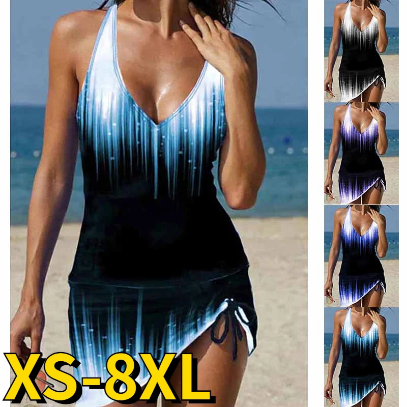 Halter Neck Two Piece Tankini Swimsuit With Mid Waist Briefs