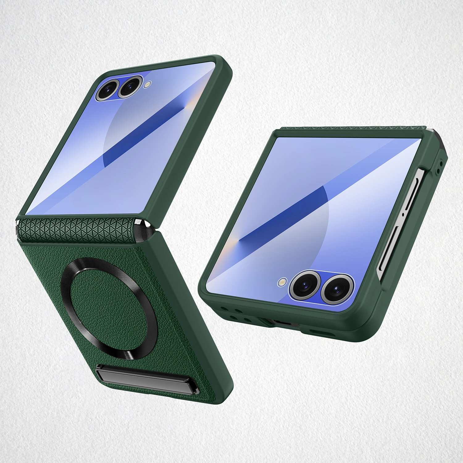 Magnetic Wireless Charging Kickstand Phone Case with Hinge Protection and Leather Cover