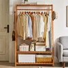 Bamboo Clothes Hanging Garment Rack Heavy Duty Laundry Rack Cloest Storage Shelf 6