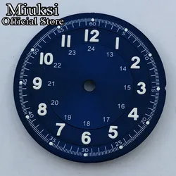 Enhanced Black Blue Green Silver Luminous Watch Dial, 29mm (Blue)