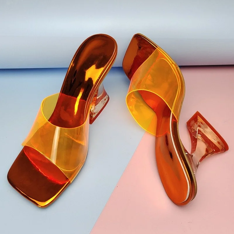 2022 Transparent PVC Women's Slippers Fashion Square toe Cup