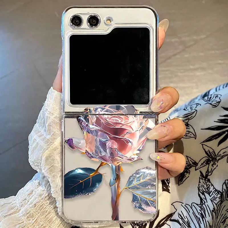 Flower Pattern Clear Transparent Hard Folding Phone Case