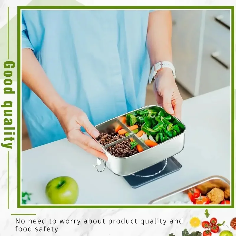 Portable Stainless Steel Lunch Box for Kids and Adults, Leak-Proof Bento Box, Travel Food Meal Prep Container Dishwasher Safe