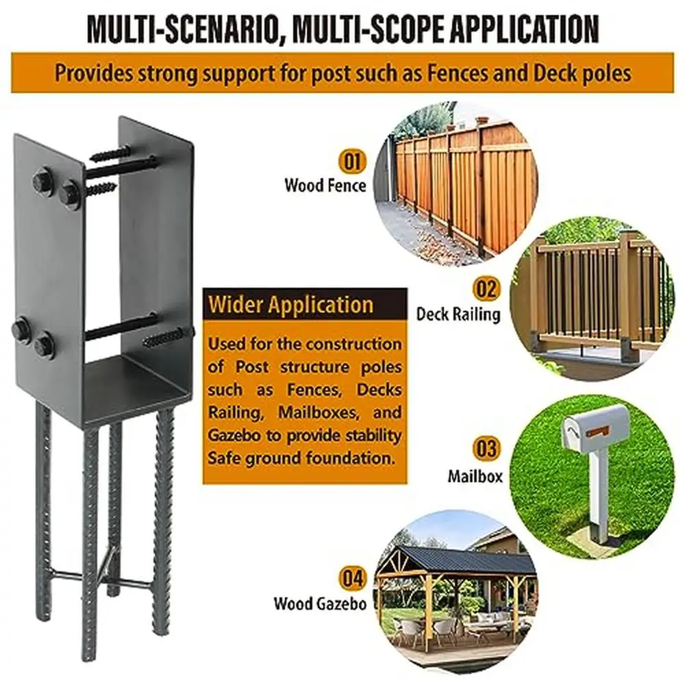 Stainless Steel U-Shape 4"x4" Concrete Post Holder Bracket Fence Deck Railing Pergola Anchor Kit Easy Installation Heavy Duty