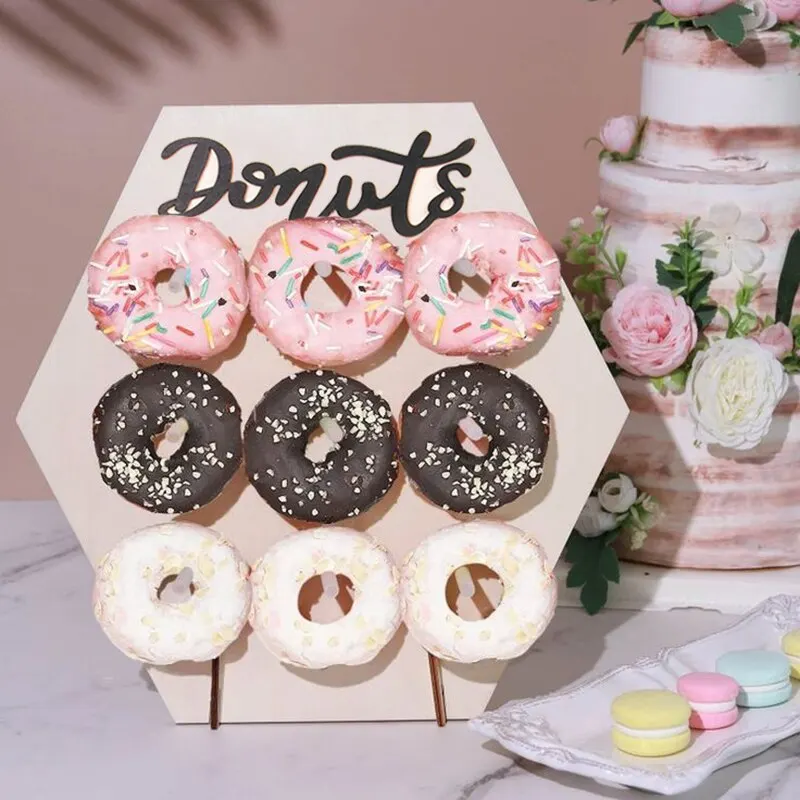 Donut Wall Holds Stand Sweet Cart Rustic Wedding Table Decor Doughnut Birthday Party Candy Bar Baby Shower Donut Party