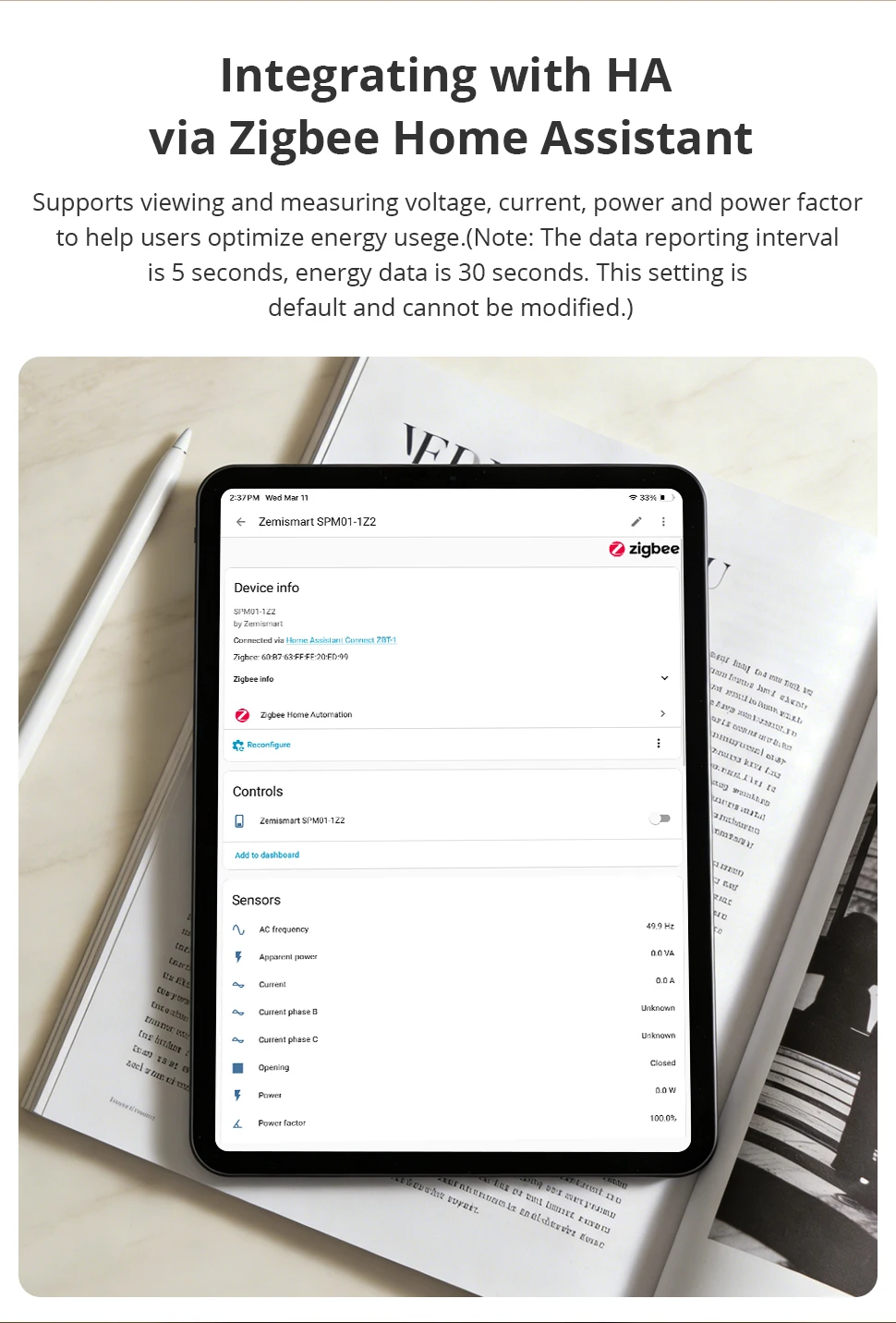 Zemismart Zigbee 3.0 Mini Smart Energy Meter 63A Stromüberwachungssensor Kompatibel mit Homey Unterstützt Home Assistant über ZHA Z2M – Detail 8