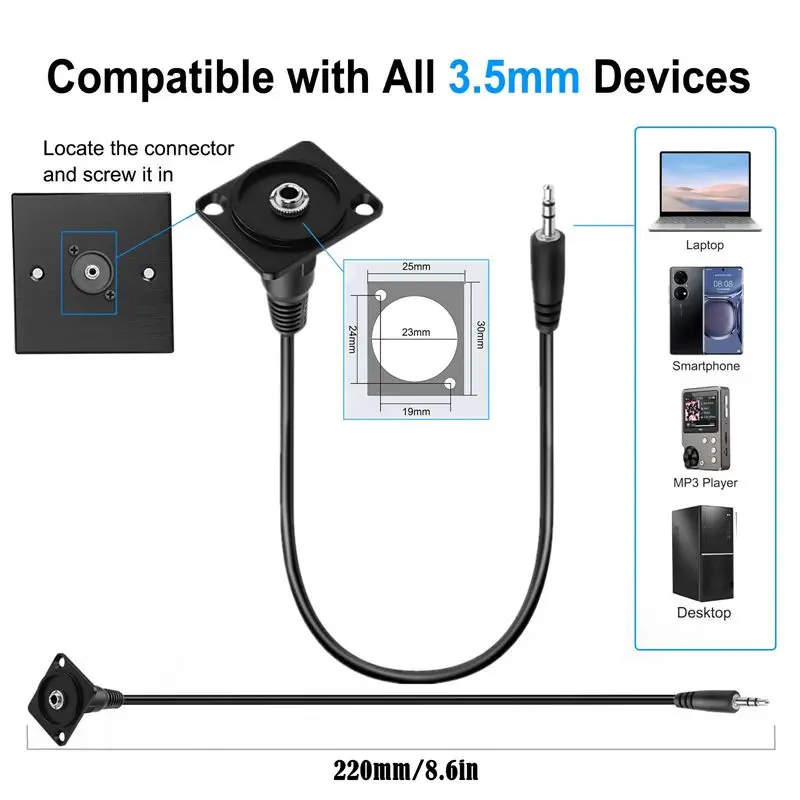 22cm DC3.5mm TRS 암수 패널 짧은 와이어 설치 오디오 커넥터 TRS 1/8 스테레오 헤드폰 설치 소켓