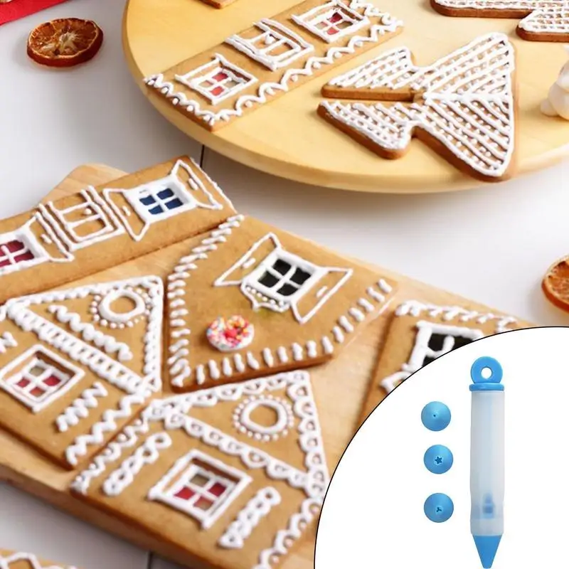 Cake Decorating Tool with 4 Nozzles Cookie Icing Piping Syringe Silicone Food Writing Pen for Dessert DIY Chocolate Cream Pastry baking supplies cake tools cake decorating kit edible food coloring pens