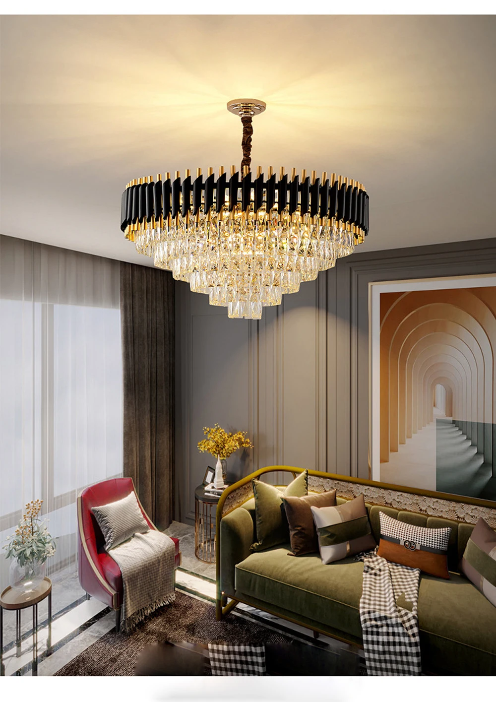 Prata de Cristal Pingente. para Foyer Moderno Pode Escurecido Ouro Aço Inoxidável Pendurado Lâmpadas Suspensão Luminária Luzes Led Pós Ser 7 Home & Garden