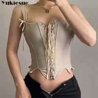 Summer Vintage Corset Bustier Y2K Crop Top Women Cut Out Sexy Lace Up Bandage Sleeveless Tank Tops Fairy Princess Vest Cosplay - Image 4