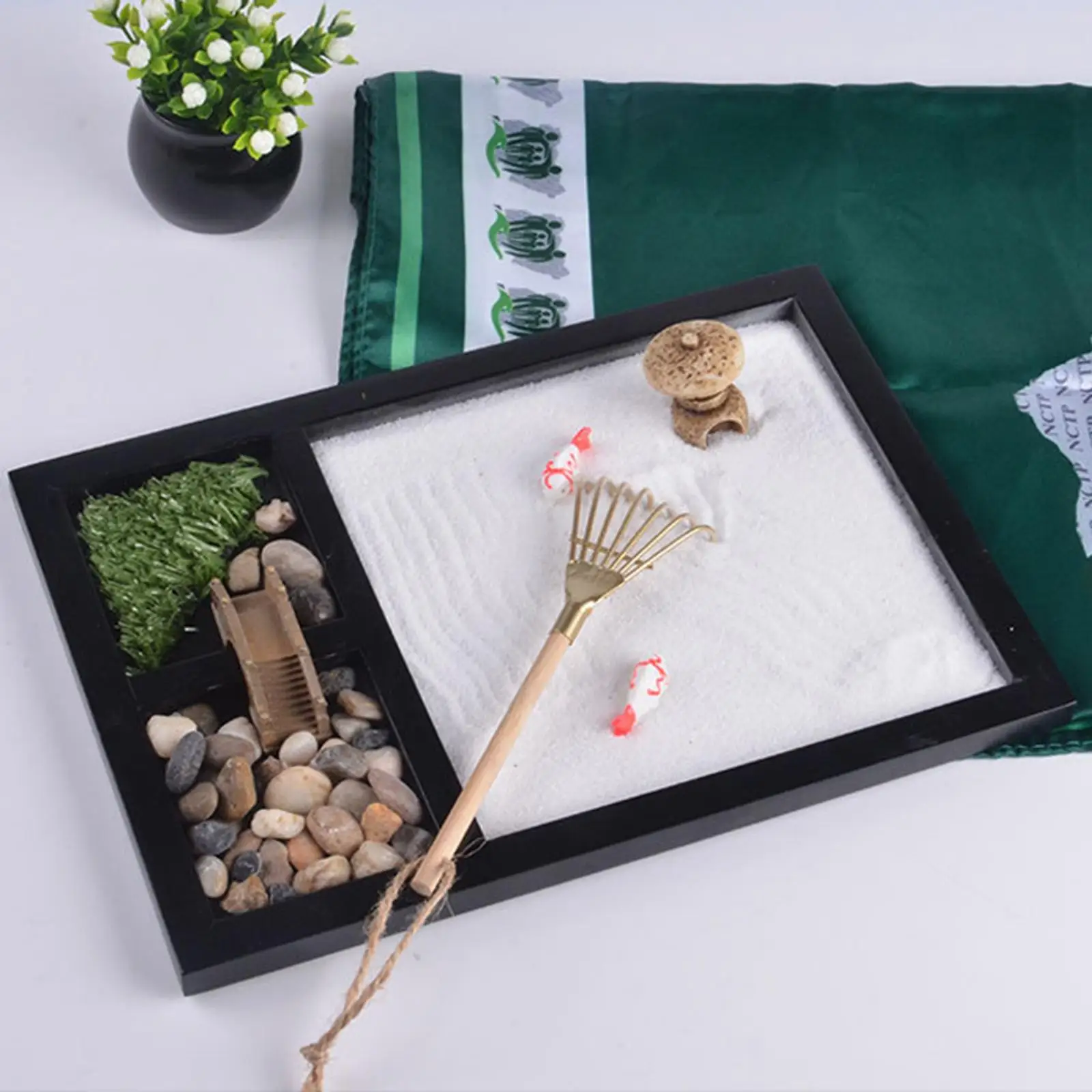 Zen Garden Kit Relaxation Mirco Landscape with Incense Holder for Desktop